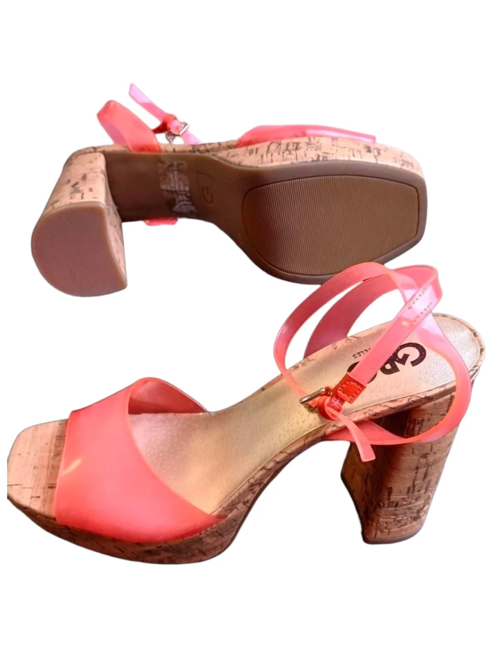 GBG Queen Neon Jelly Cork Platform Heels Pink Orange Size 9 NIB
